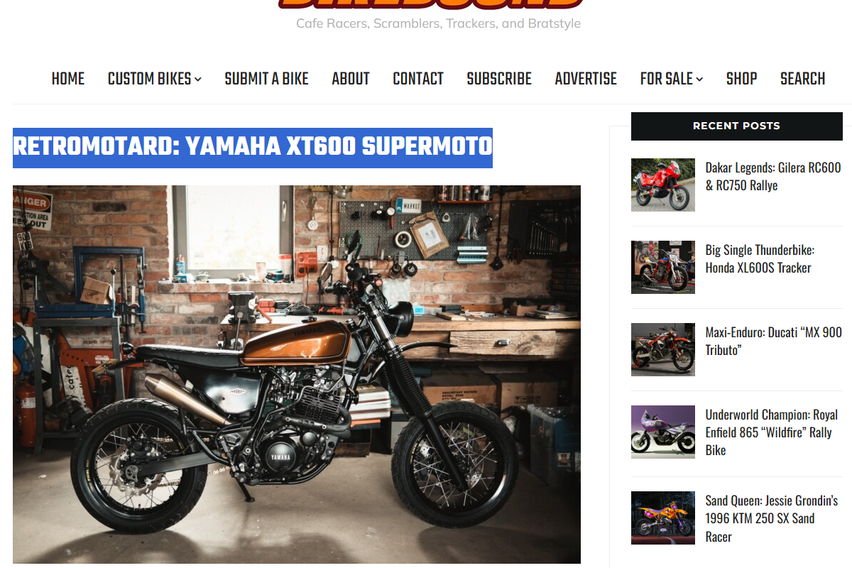 BikeBound: Retromotard: Yamaha XT600 Supermoto